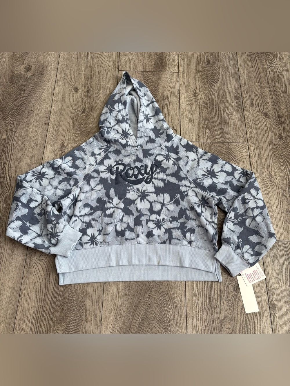 Roxy Floral Hoodie - Gray & White